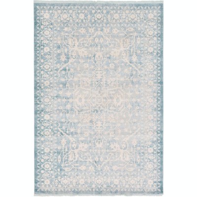 Elegant Light Blue and Ivory Abstract Indoor Area Rug, 7' x 10'