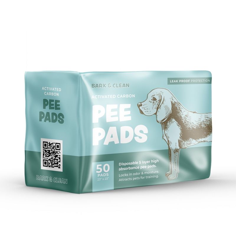 Bark & Clean Dog and Puppy Pee Pads, Leak-Proof Design, Quick-Dry Design, Heavy Duty Absorbency, 23" x 23", 50 Count, 1 of 9