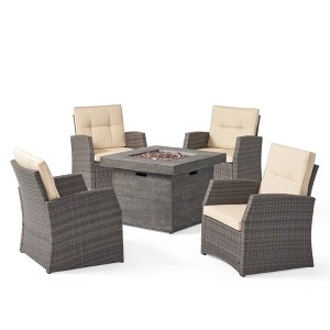 Christopher Knight Home Mawbey Outdoor Wicker 5 Piece Club Chair and Fire Pit Set with Cushions - 1 of 4