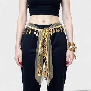 Anna-Kaci Women's Sheer Coin Belt with Metallic Sequin Tassel Details 71in - Gold - 1 of 4