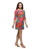 24seven Comfort Apparel Orange Floral Print Three Quarter Sleeve A Line Knee Length Dress - 2 of 4