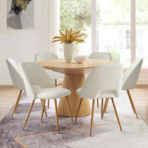 Edwin Boucle Dining Chair Set Of 6 modern Kitchen Dining Room Chairs With Curved Round Backrest beige Boucle Chairs With Oak Metal Legs maison Boucle Target