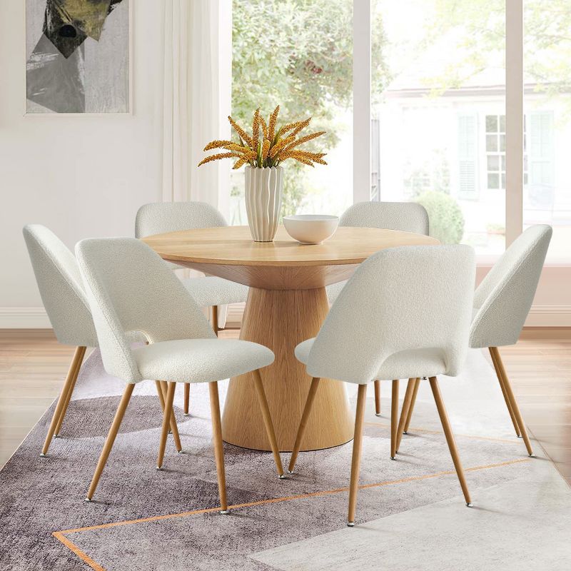 Edwin Boucle Dining Chair Set Of 6,Modern Kitchen Dining Room Chairs with Curved Round Backrest,Boucle Chairs with Oak Metal Legs -Maison Boucle, 1 of 10
