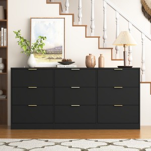 FONTOI 9 Drawer Dresser Bedroom Large Deep Chest of Drawers Wooden Storage Cabinet Long Dressers for Living Room, Hallway, Black, 63"* 15.74"*30.31" - 1 of 4