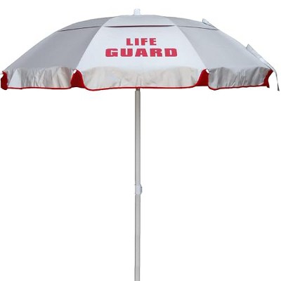 Kemp USA 5.5' Wind Umbrella with LIFE GUARD Logo, Silver /Red