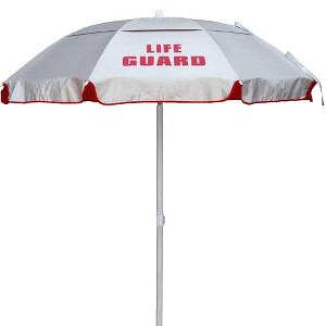 Kemp USA 5.5' Wind Umbrella with LIFE GUARD Logo, Silver /Red - 1 of 4