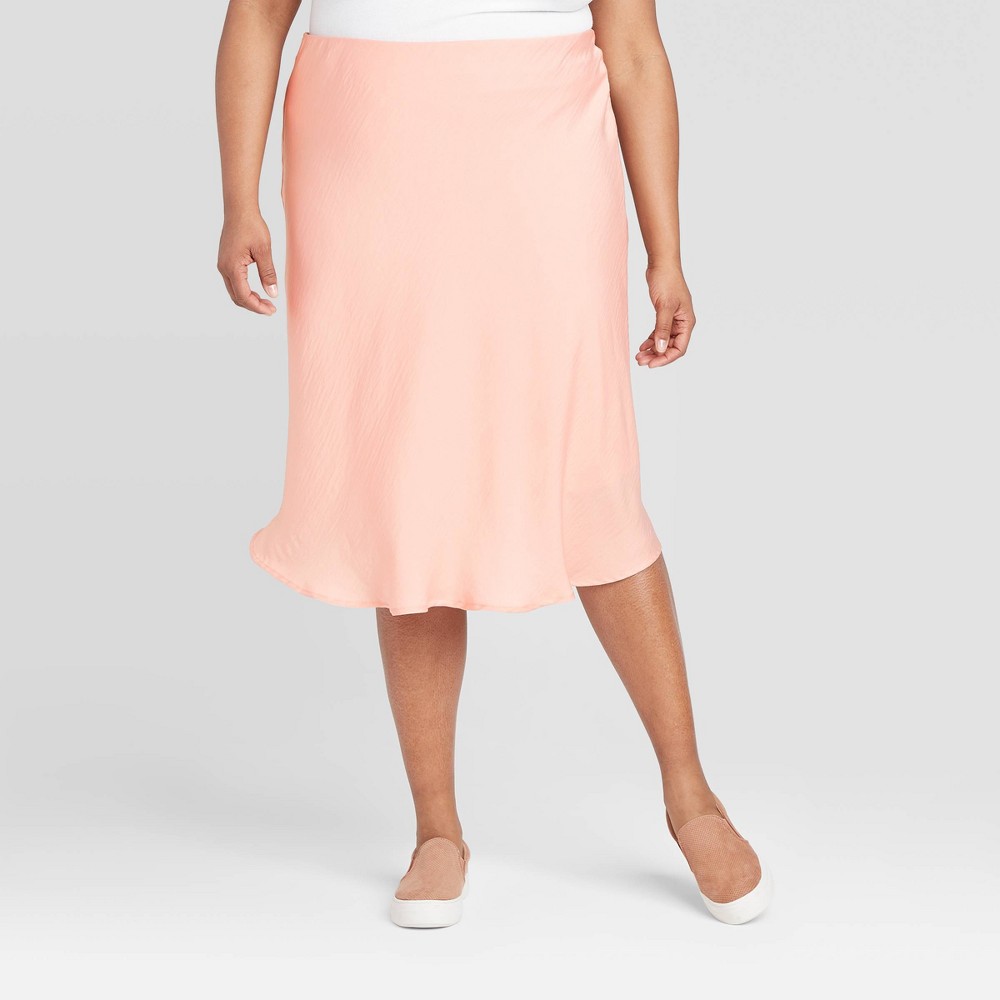 Women's Plus Size Satin Slip Skirt - A New Day Pink 1X, Women's, Size: 1XL was $22.99 now $14.94 (35.0% off)