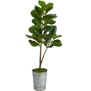 Nearly Natural 4-ft Fiddle Leaf Fig Artificial Tree in Metal Planter - 1 of 3