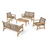 Christopher Knight Home Hampton Outdoor Acacia Wood and Wicker 6 Seater Chat Set - 2 of 4