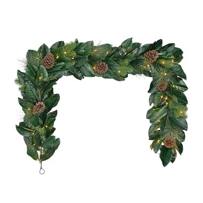 Puleo 6' Pre-lit Magnolia Christmas Artificial Garland