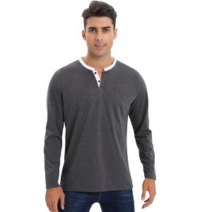 Mens Long Sleeve Henley Shirts Casual Tee Shirts Crew Neck Regular Fit Button Pullover T-Shirts - 1 of 4