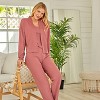 ADR Women's Pajamas Set, Soft Ribbed Knit Waffle 3 Piece Lounge Set - Cardigan Sweater, Cami Top Shirt, Pajamas Pants - 3 of 4