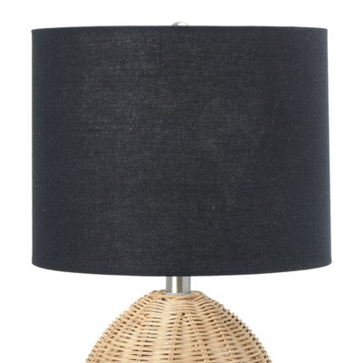 Natural Woven Rattan Table Lamp with Black Linen Shade