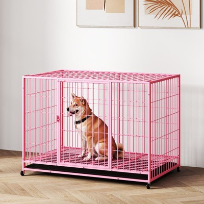 XBRIGH 42/38 Inch Dog Crates for Meidum Small Dogs Folding Metal Wire Cages Dog Kennels Pet Cage with Double-Door, Removable Tray White