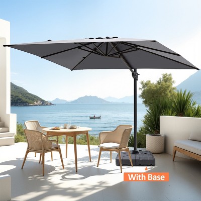 Pellebant 9x11FT Cantilever Umbrella Outdoor 360 Degree Rotation Offset Umbrella 6 Heights Adjustable with Base Black