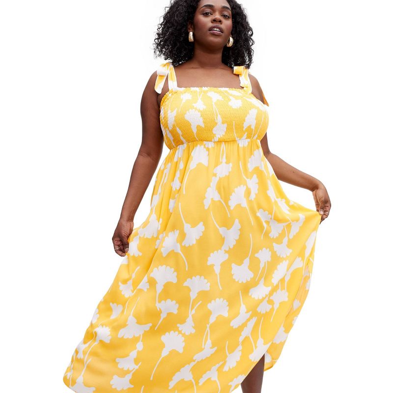Women's Smocked Tie Strap Ginkgo Yellow Midi Dress - DVF for Target, 4 of 7