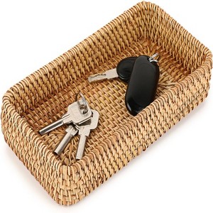BRINJOY Handwoven Rattan Entryway Key Tray - Small Woven Basket for Keys, Jewelry, Desk Organization, Kitchen and Coffee Table Decor - 1 of 4