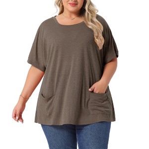 Agnes Orinda Women's Plus Size Crew Neck Short Sleeve with Pockets Summer Casual Blouses - 1 of 4