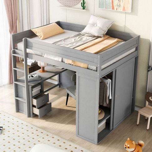 Timber Kids Loft Bunk Beds with Desk Closet