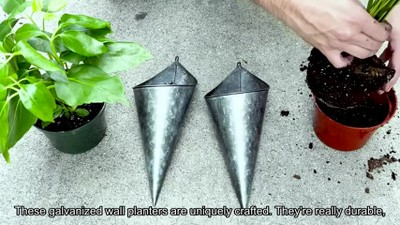 Rustic Farmhouse Galvanized Cone Wall Planters, Set of 2, Silver