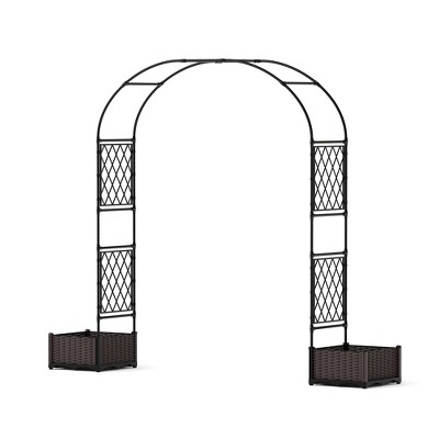 90.5" Metal Garden Arbor with 2 Planter Boxes, Weather-Resistant Wedding Arch Trellis for Climbing Plants & Outdoor Decor