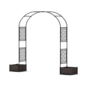 90.5" Metal Garden Arbor with 2 Planter Boxes, Weather-Resistant Wedding Arch Trellis for Climbing Plants & Outdoor Decor - 1 of 4