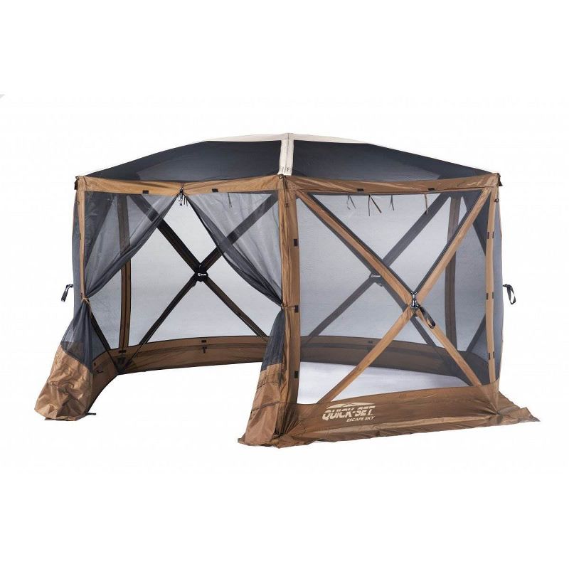 CLAM Quick Set Escape Sky Screen Outdoor Portable Gazebo with Tent Stakes, Tie Down Ropes, Rain Fly, Carry Bag and Set of 3 Wind and Sun Panels, Brown, 2 of 7