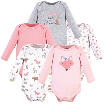 Image of Hudson Baby Infant Girl Cotton Long-Sleeve Bodysuits 5pk, Girl Fox, 6-9 Months