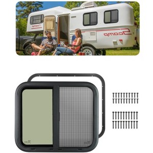 VEVOR Horizontal RV Window, 24" W x 20" H Tinted Sliding RV Window with Net Screen & Trim Ring, Fit 15/16"-1 3/4" Thickness Wall, Black - 1 of 4