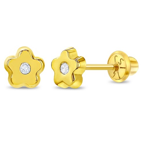 Girls' Jeweled Flower Screw Back 14k Gold Earrings - In Season Jewelry