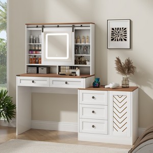 ELECWISH Small Vanity Table with Mirror, Chair and Storage Stool - 1 of 4