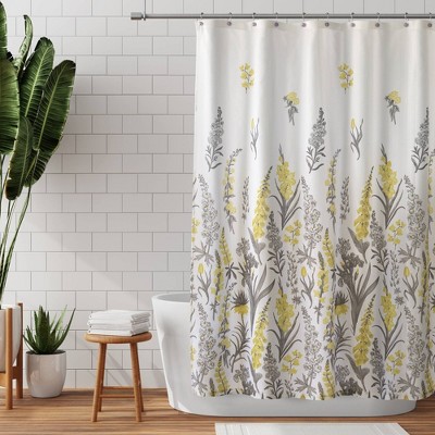 Snapdragon Floral Fabric Shower Curtain Yellow/Gray - Zenna Home