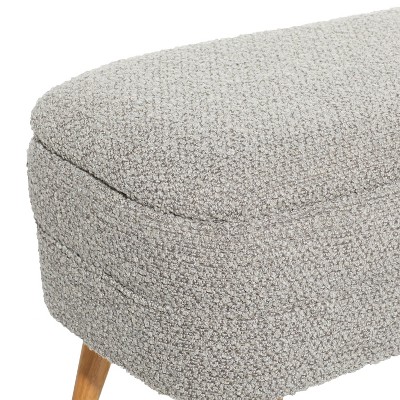 Contemporary Gray Bouclé Storage Bench with Mid-Century Legs