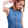 Womens Button Down Denim Vest Tops Crew Neck Sleeveless Fitted Jean Tank Tops Summer Trendy Casual Waistcoat - 2 of 4