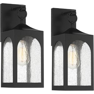 Possini Euro Design Tyne Modern Outdoor Wall Light Fixtures Set of 2 Matte Black Metal 16 1/2" Seedy Glass for Post Exterior Barn Deck - 1 of 4