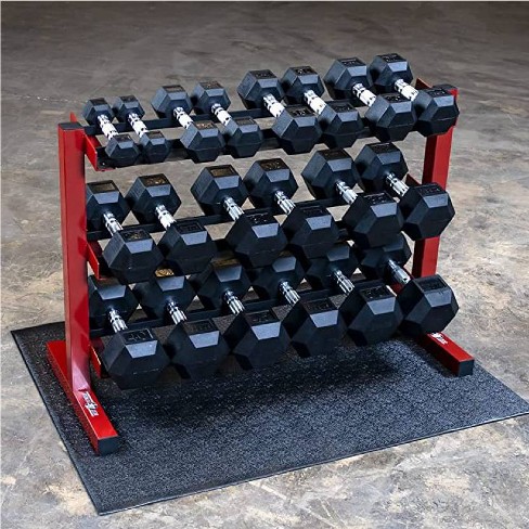 Best Fitness Rubber Dumbbell Set with Rack and Vinyl Mat 5 to 50lbs