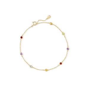 Pure Collection by Ross-Simons 0.60 ct. t.w. Multi-Gemstone Station Anklet in 14kt Yellow Gold Size 9 - 1 of 3
