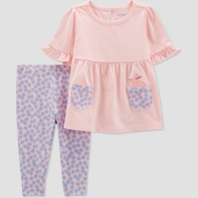 Image of Carter's Just One You® Baby Girls' Bunny Short Sleeve Top & Bottom Set - Light Pink 6M