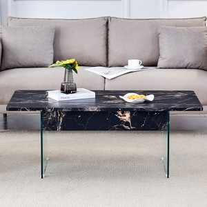 FONTOI Multifunctional Lift Top Coffee Tables with Marble Pattern&Glass Legs&Non-Slip Feet for Living Room Bedroom Office, Black, 23.6"*16.3"*43.4" - 1 of 4