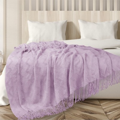 Lavender Purple Knitted Fleece Reversible Throw Blanket