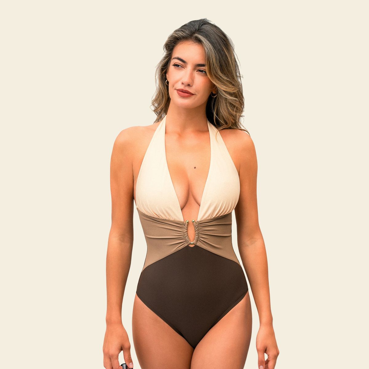 Women's Plunging Deep V Neck Halter O-Ring One-Piece Swimsuit - Cupshe