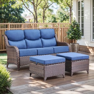 Gymojoy Outdoor Wicker Sofa with Ottoman PE Rattan Patio Couch Sofa for Garden - 1 of 4