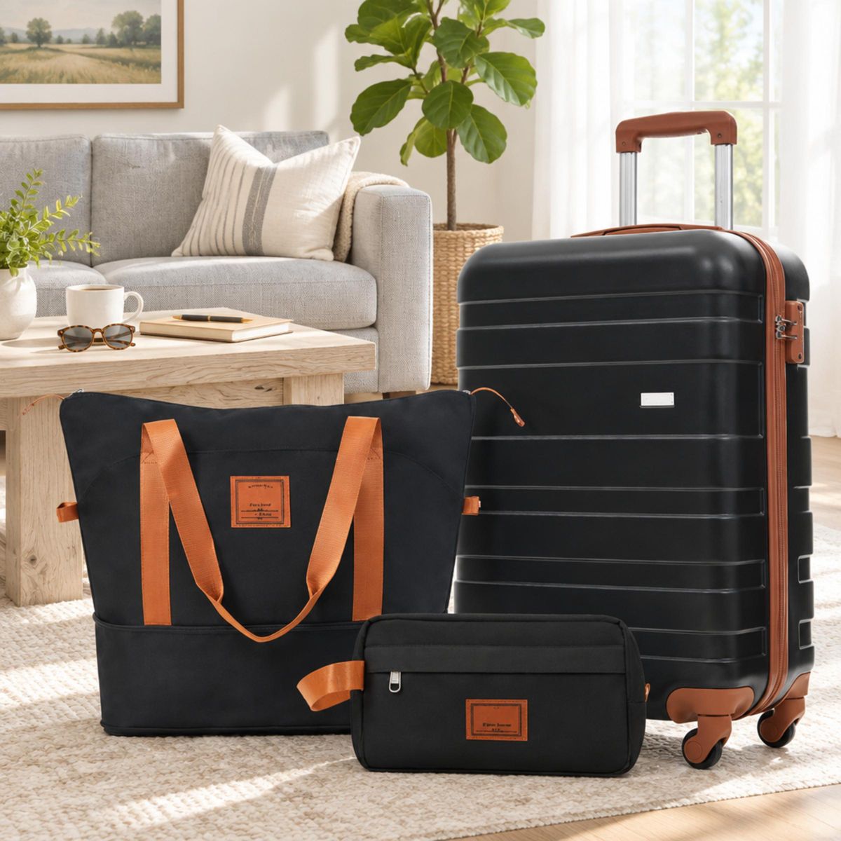 Polibi ABS Hard-shelll Luggage Set of 3 with 20" Spinner Suitcase, a Duffel Bag and Separation Toiletry Bag