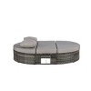 Coolbibila-Outdoor Round Daybed, Sun Lounger With Backrests And Foldable Cup Trays, Reclining Outdoor Lounger Wicker With Cushions And Pillows - 3 of 4