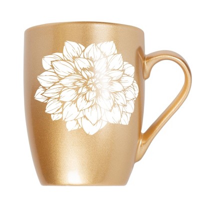 Elanze Designs Botanical Floral Nature Coffee Cup Mug 10 Ounce Ceramic With Shimmery Metallic Finish Elegant Minimalist Dahlia Flower Silhouette Vegas