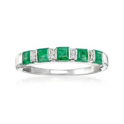 Ross-Simons 0.70 ct. t.w. Emerald Ring With Diamonds in Sterling Silver