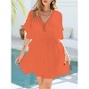 Thigh Slit Beach Cover Up Dress for Bikini Semi Sheer Lightweight V Neck One Size Fit All Cover Ups Stretchy Elasticwaist Ruffle Cuff Beach Dress - 3 of 4