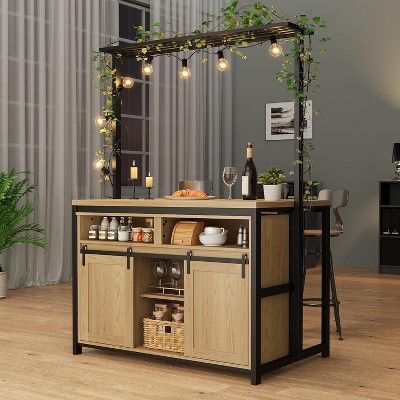 42'' Sliding Barn Door Kitchen Island with Storage, Multi-Functional Dining and Living Room Cabinet