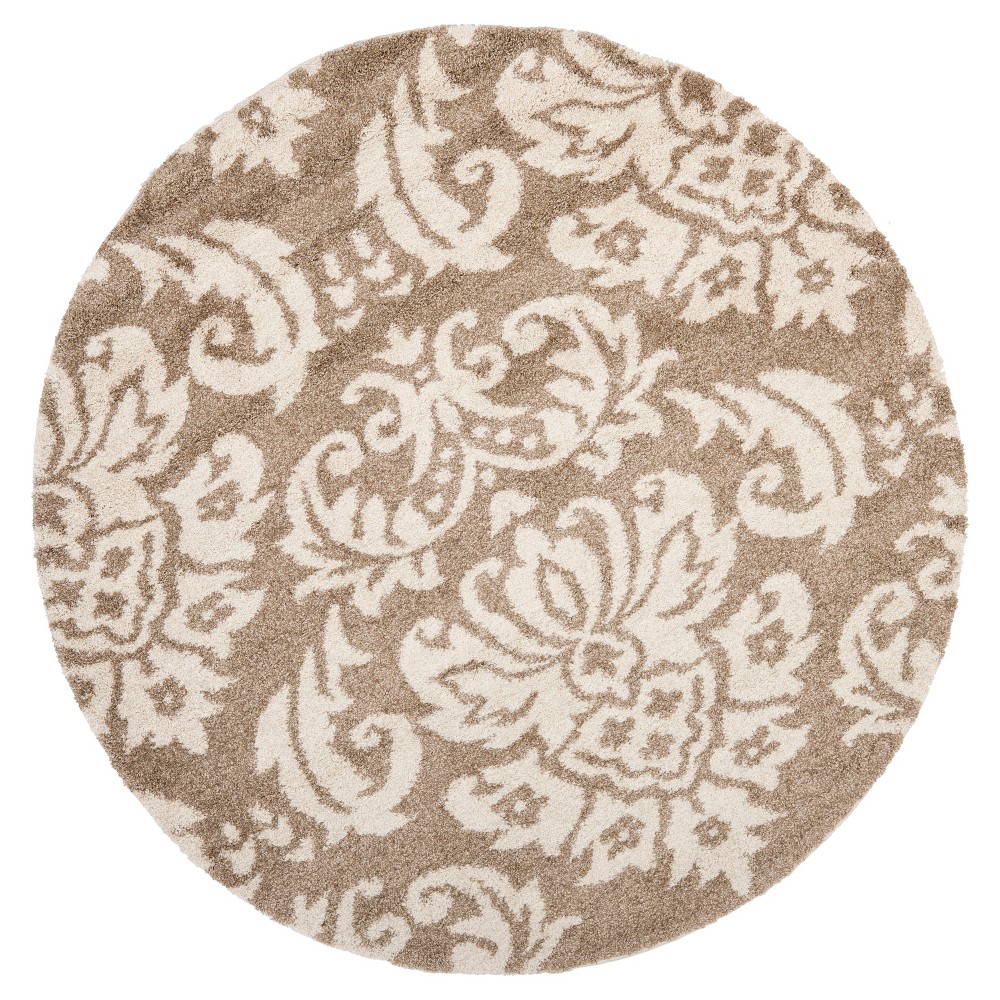 Beige/Cream Abstract Loomed Round Area Rug - (5' Round) - Safavieh