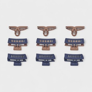 Hair Essentials Neutral & Navy Matte Hair Clip Set - Rectangle & Bow Clips - 9 Pieces - 1 of 4